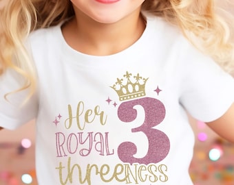 Princess 3rd Birthday Shirt: Her Royal Threeness, Gold Crown Outfit