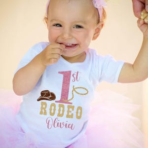 1st Birthday Rodeo Onesie® for girl, Personalized First Rodeo Birthday Shirt, Western First Birthday Party, Farm Outfit, Rodeo Smash Cake