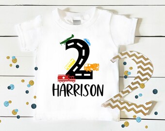 Toddler Boy's Second Birthday Car Shirt, Personalized Boy Name Truck Birthday T-shirt, 2nd Birthday Boy, Car Theme Two Fast 2nd Bday Party