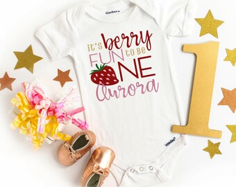 It's Berry Fun to be One Onesie®, Strawberry First Birthday Shirt for Girl, Strawberry Smash Cake Outfit, 1st Birthday Berry Photo Shoot