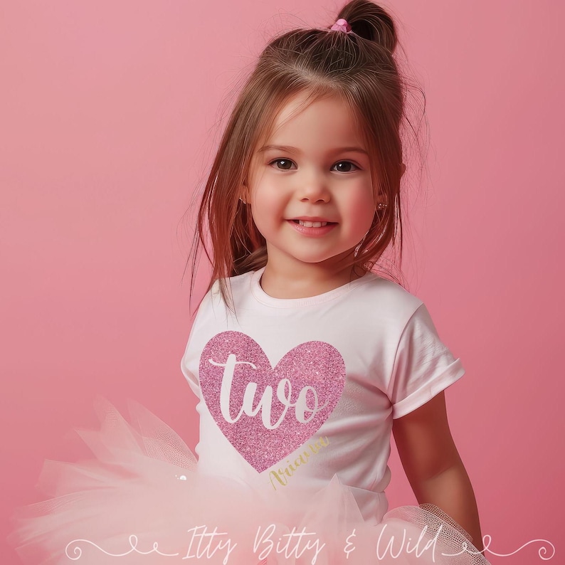 Glitter two heart shirt, second birthday shirt for girl
