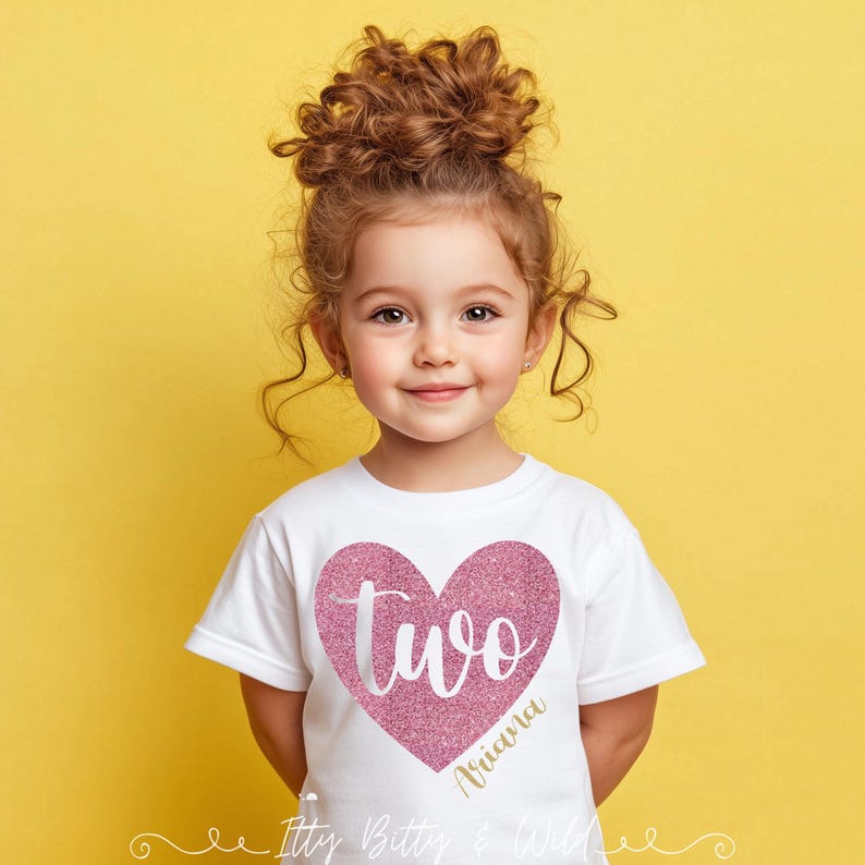 Glitter two heart shirt, second birthday shirt for girl