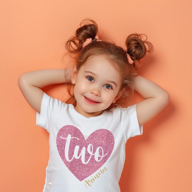 Glitter two heart shirt, second birthday shirt for girl