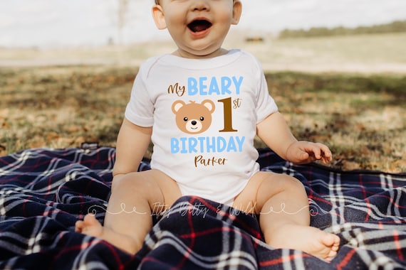 My Beary First Birthday Outfit for Boy, Teddy Bear 1st Birthday Shirt, Our Little Bear is One 1st Birthday Onesie®, Smash Cake, Photo Shoot