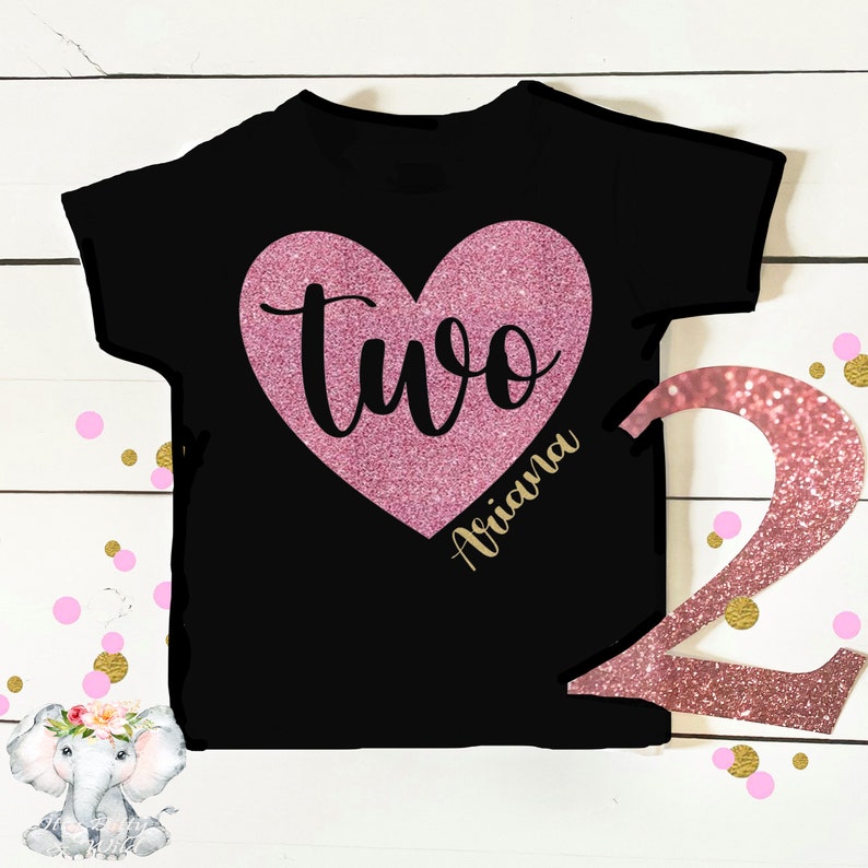 Glitter two heart shirt, second birthday shirt for girl
