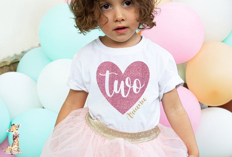 Glitter two heart shirt, second birthday shirt for girl