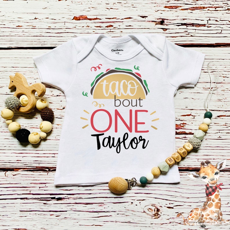 Personalized Baby Name Taco First Birthday Onesie\u00ae Taco Theme First Birthday Taco Bout One First Birthday Shirt 1st Birthday Taco Onesie\u00ae
