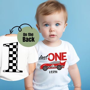 Fast One First Birthday Shirt or Onesie® for Baby Boy, Racecar 1st Birthday Shirt, Racing Photo Shoot, Personalized Car Smash Cake Outfit