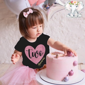 Glitter two heart shirt, second birthday shirt for girl