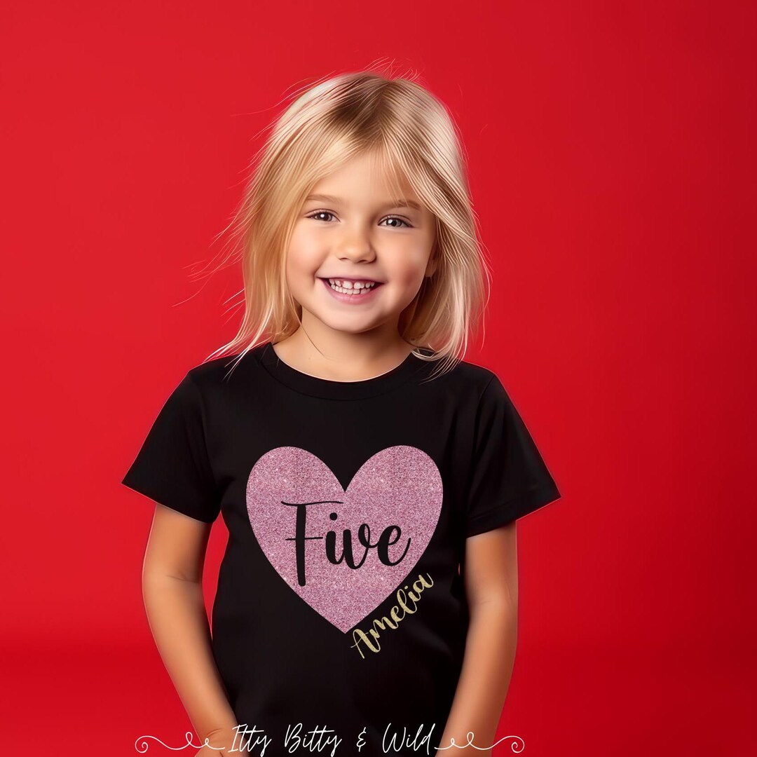 Kids 5th Birthday Bling Gift T-Shirt for 5 Year Old Girls
