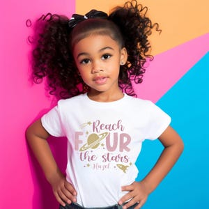 Reach Four the Stars Space Theme 4th birthday shirt for girl