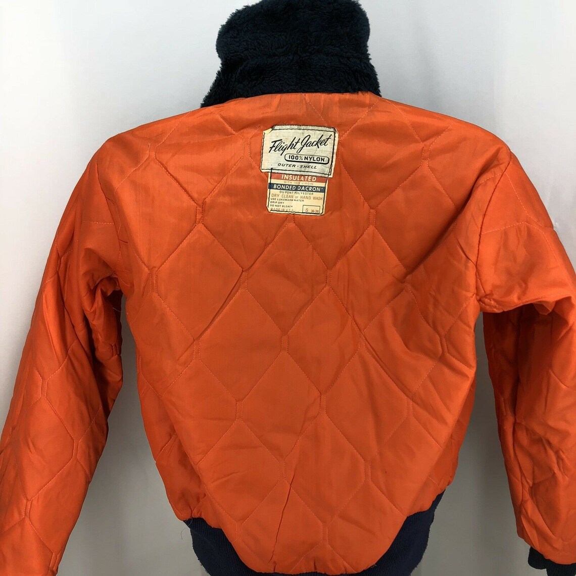 Vintage Navy Blue Flight Jacket Small USA Made Bright Orange Etsy