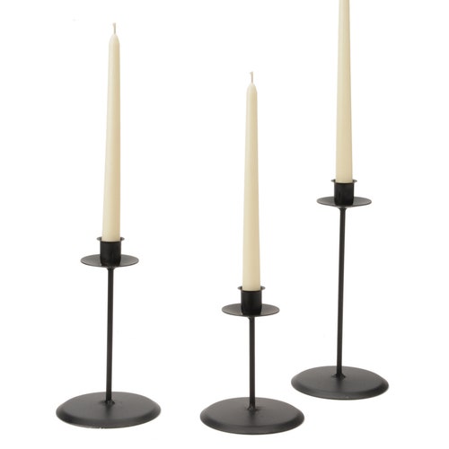 hand crafted TWO Amish forged wrought iron round triple taper candle holders 