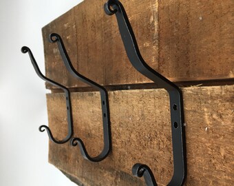 Rustic Metal Wall Mounted Double Coat Hook - country amish Black