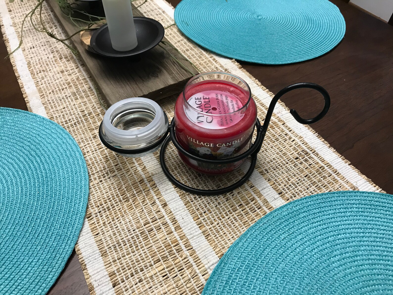 Black Wrought Iron Jar Candle Stand & Lid Holder Amish Etsy