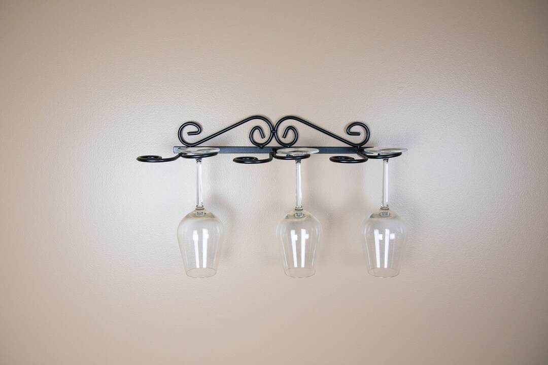 6 Wine Stem Glass Rack Wall Mount Holder Wrought Iron Amish Made in USA Etsy