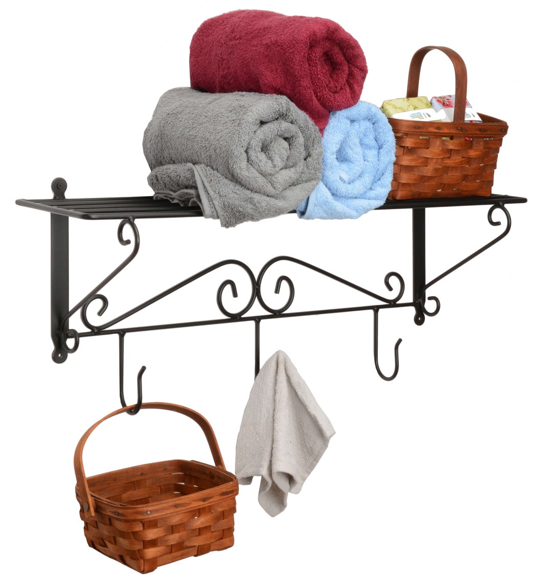 Wall Mount Shelf With 3 Hooks Wrought Iron Amish Made USA Etsy