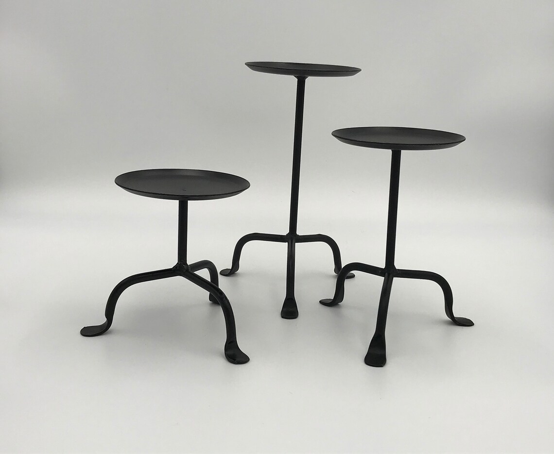 Black Wrought Iron Pillar Candle Holder Stand Amish Handmade Etsy