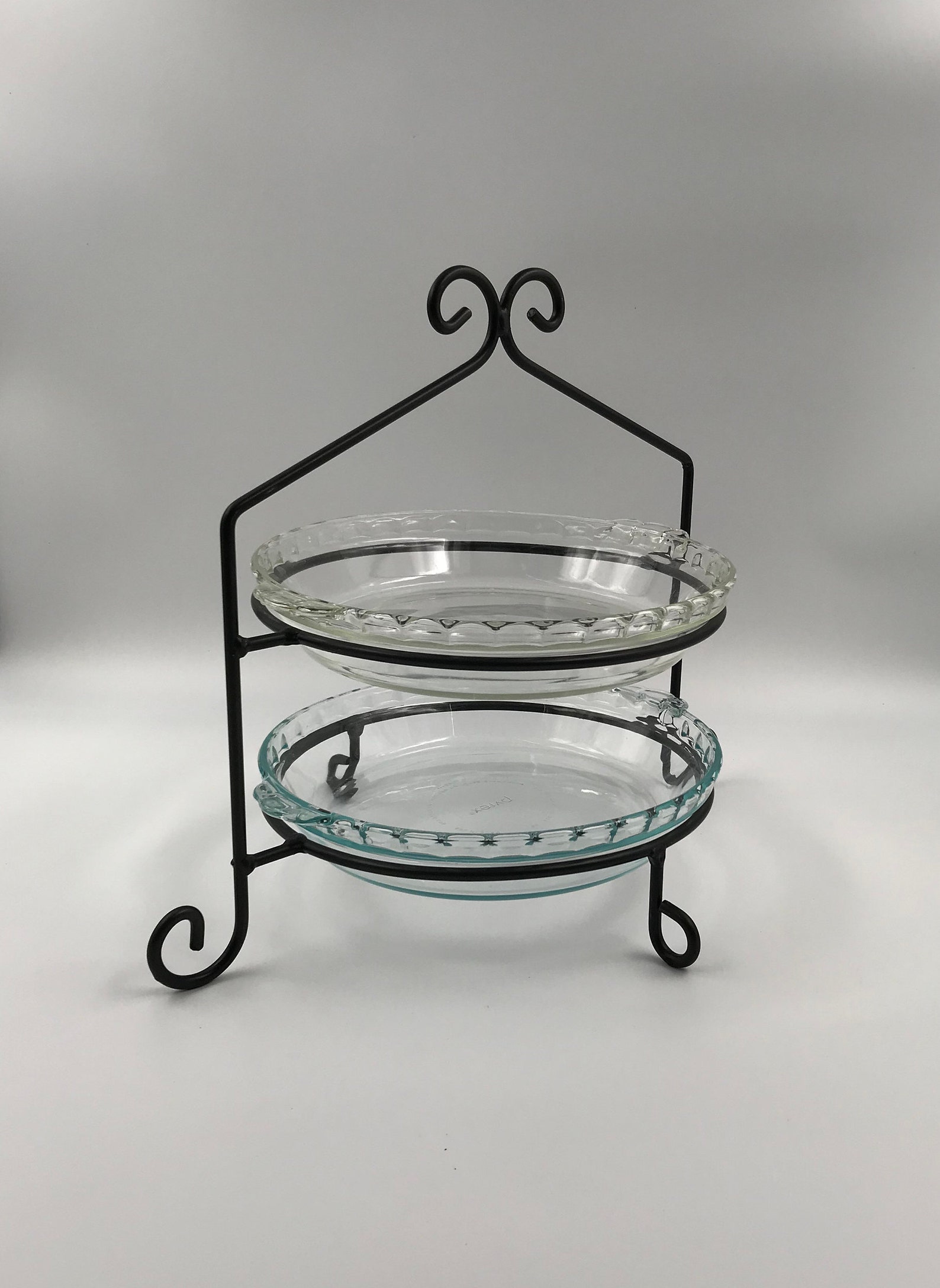 2 Tier Black Wrought Iron Pie Plate Holder Stand Etsy