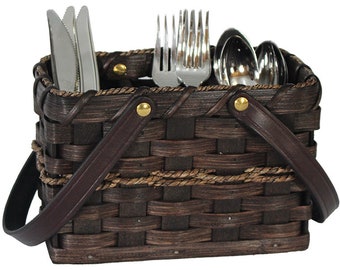 Woven Small Silverware Basket, Amish Handmade Woven Basket, Customizable