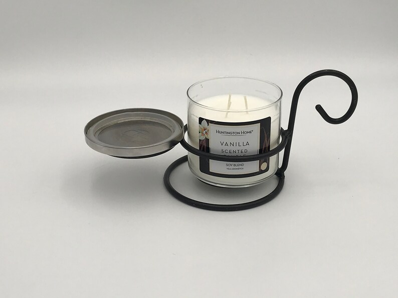 Black Wrought Iron Jar Candle Stand & Lid Holder Amish Etsy