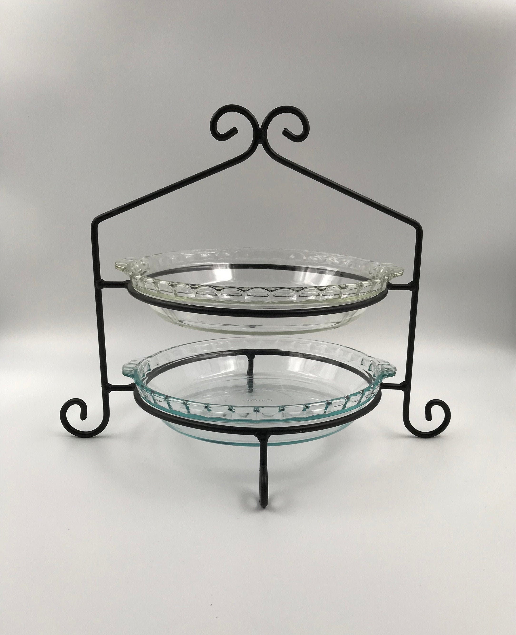2 Tier Black Wrought Iron Pie Plate Holder Stand Etsy