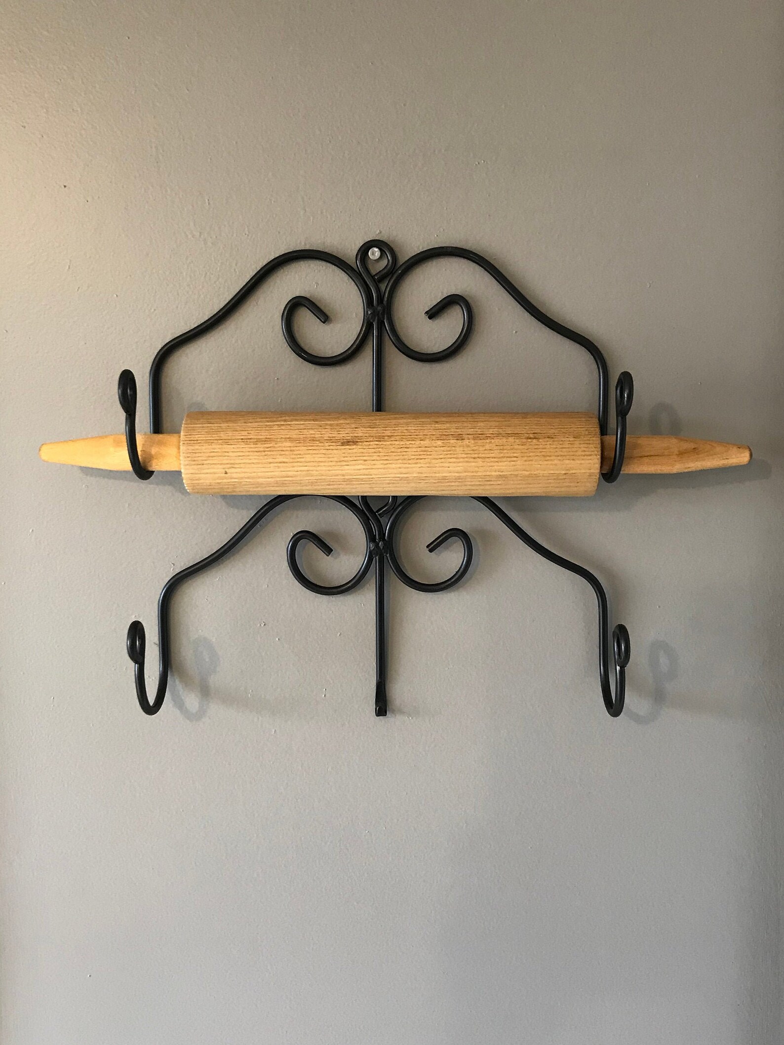 Wrought Iron Rolling Pin Holder Black Wall Dough Roller Holder Etsy