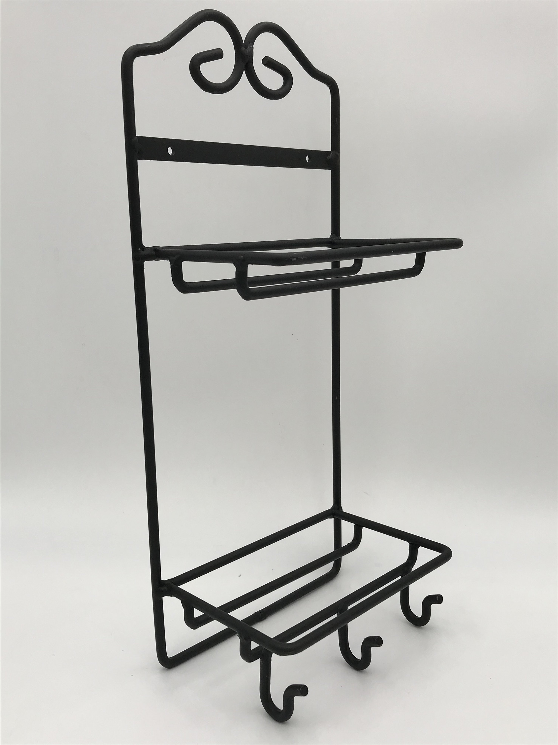 Wrought Iron Wall Mount Double Shelf Unit With Hooks Etsy