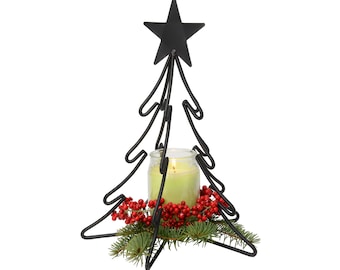 Christmas Tree Jar Candle Holder Decor - Amish Handmade Black Metal Wrought Iron - Winter & Christmas Decoration