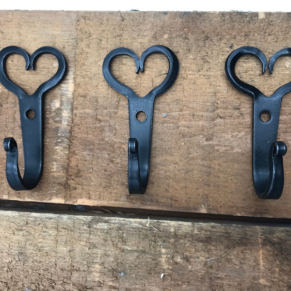 Rustic Metal Heart Wall Mounted Hook for clothing coats towels hats - country amish black hardware