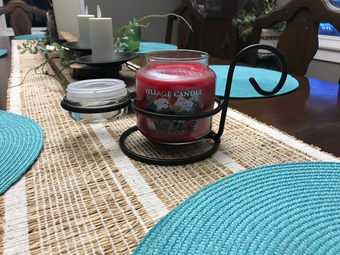 Black Wrought Iron Jar Candle Stand & Lid Holder Amish Etsy