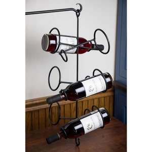  Estante flotante para vino de techo – Estante colgante de  madera maciza para botellas, estante de techo colgante de pared, estante de  vino de madera maciza de hierro forjado suspendido, soporte