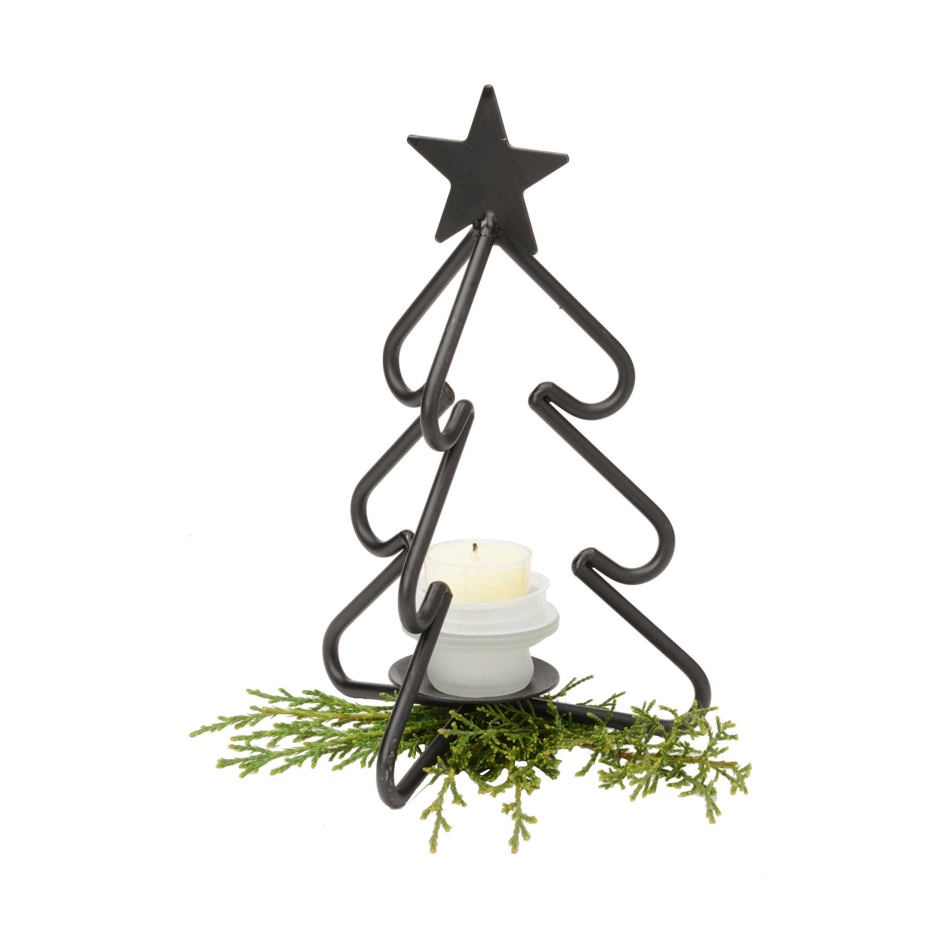 Christmas Tree Tea Light Candle Holder Amish Handmade Black Wrought