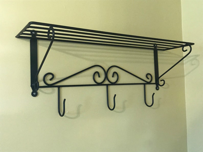 Wrought Iron Wall Shelf Unit With Coat Hooks Large 30 Etsy