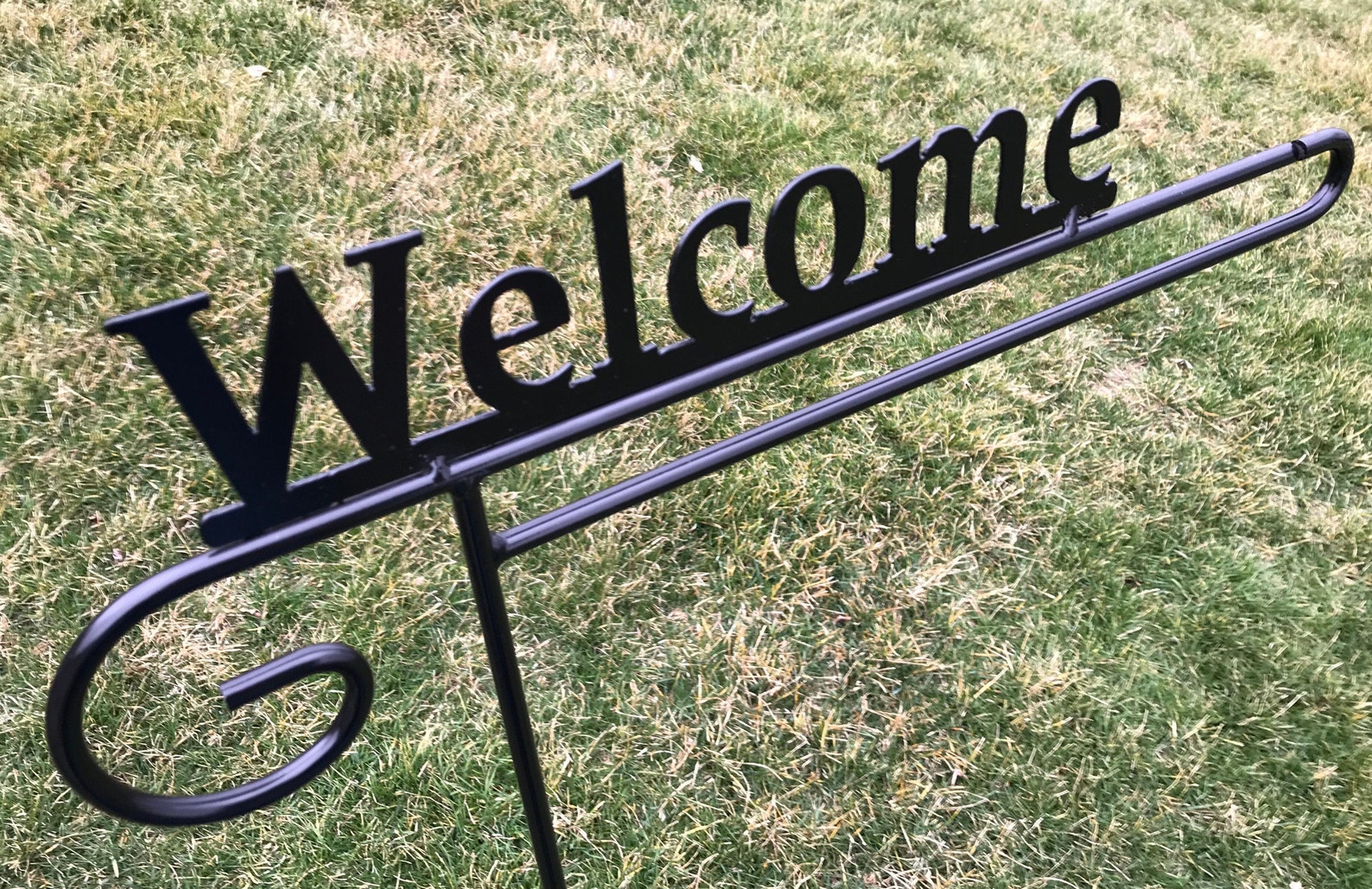 Garden Flag Holder Hook Stand Heavy Duty Black Etsy