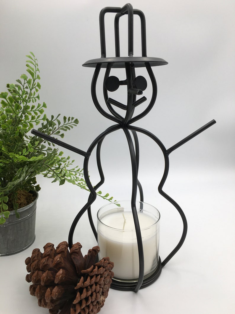 Snowman Jar Candle Holder Decor Amish Handmade Black Wrought Etsy
