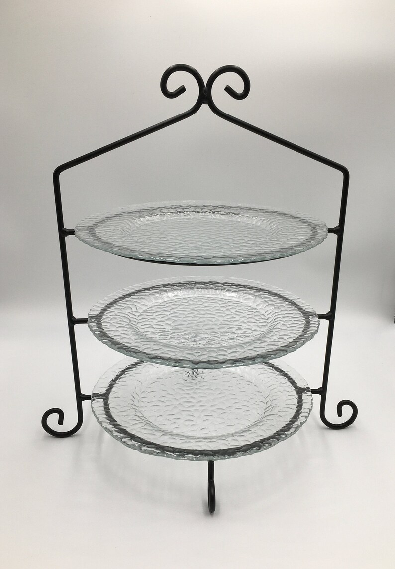 3 Tier Black Wrought Iron Pie Plate holder stand Etsy