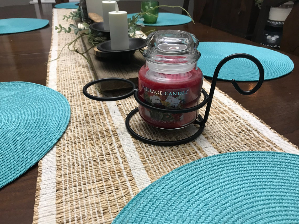 Black Wrought Iron Jar Candle Stand & Lid Holder Amish Etsy