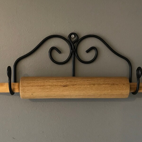 Amish Blacksmith Wrought Iron Rolling Pin Rack Set – 3 Wall Mount Holders, Farmhouse Style