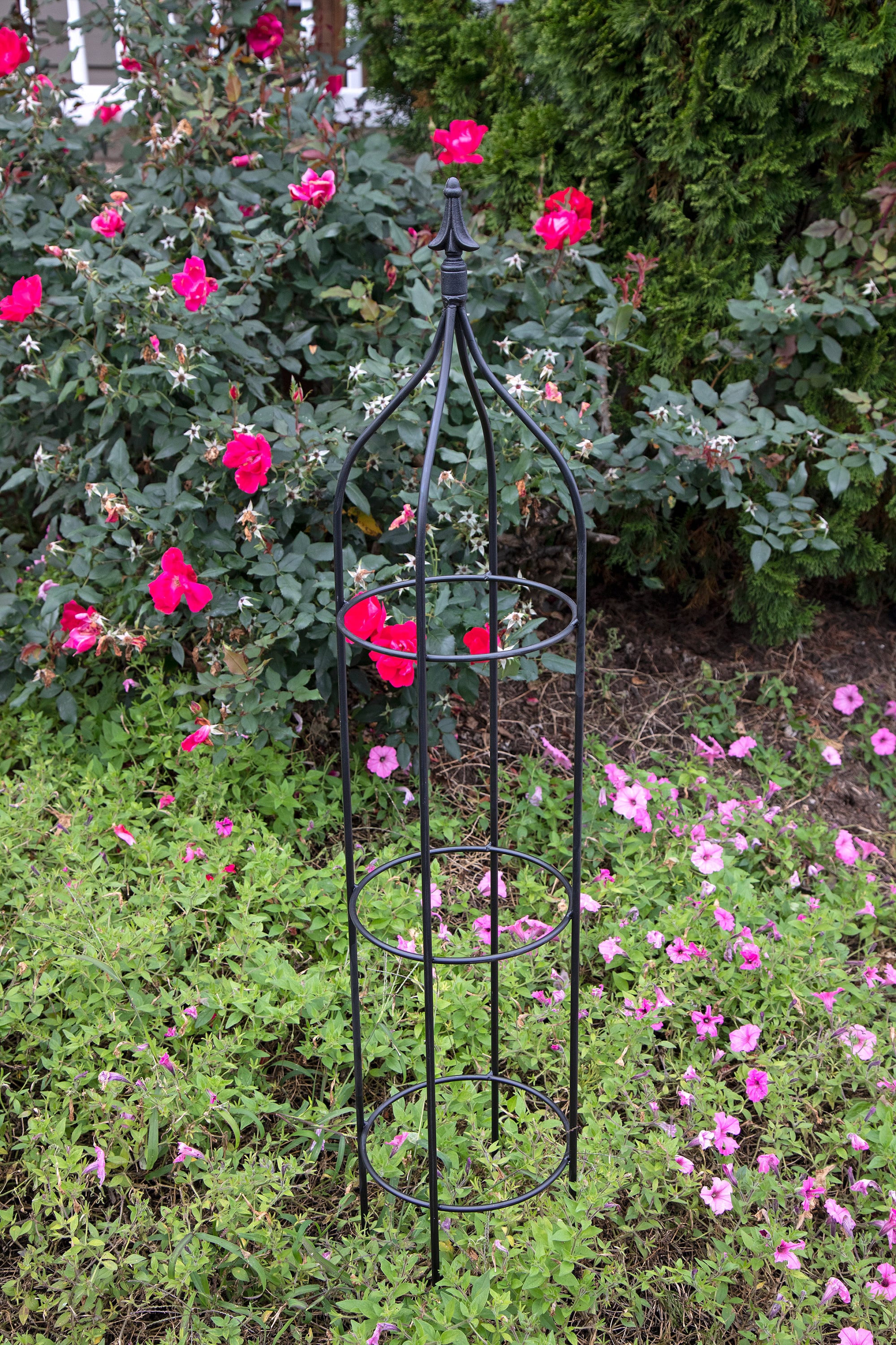 Round Obelisk Garden Trellis Wrought Iron Black Metal Etsy Canada