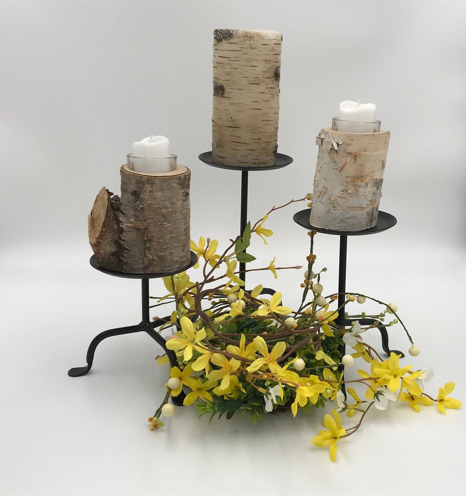 Black Wrought Iron Pillar Candle Holder Stand Amish Handmade Etsy