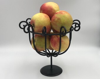 Black Wrought Iron Wire Fruit Basket Stand Bowl Strong Heavy Duty Storage Hand Crafted Holder by Amish Made in USA Rod Iron