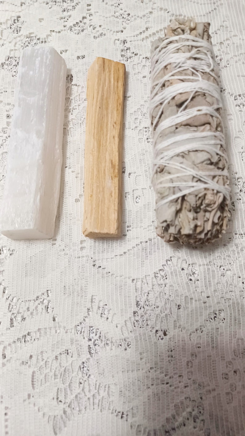 Witte salie/energie reiniging/smudge kit Sage/Selenite/Santos