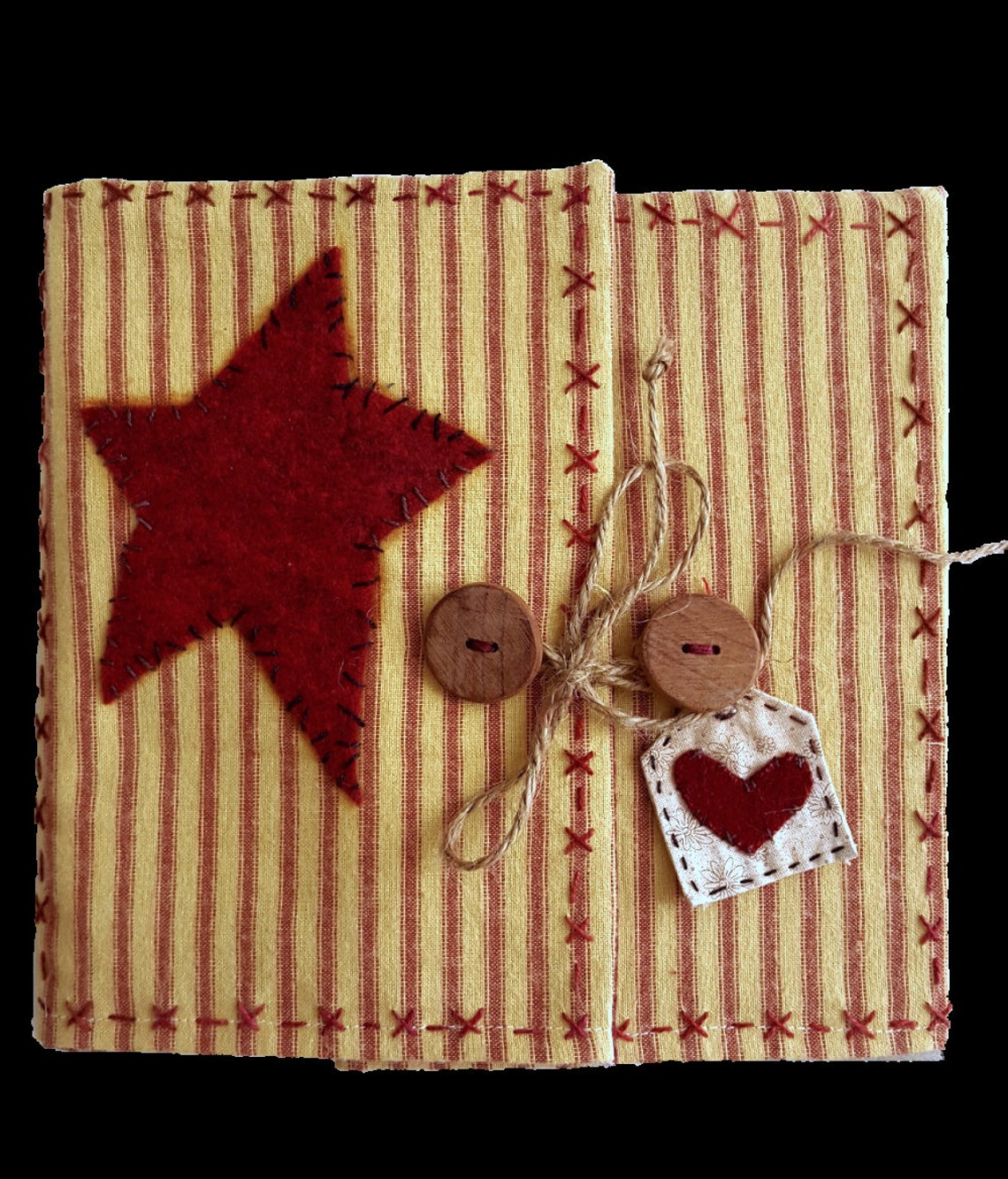 Quilted fabric christmas card with redwork hand embroidery Etsy