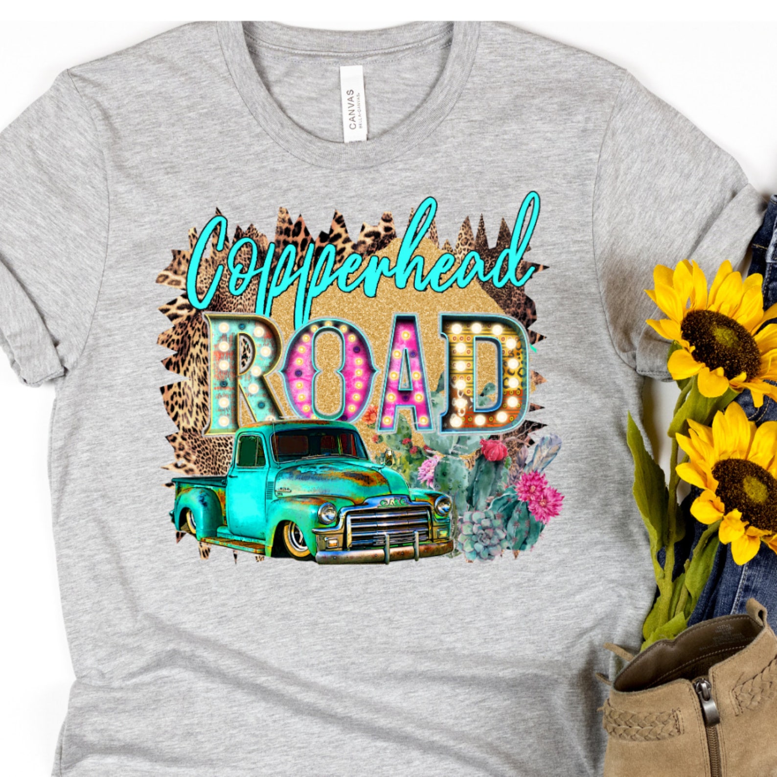 Copperhead Road with Teal Truck on Gray Tee Etsy
