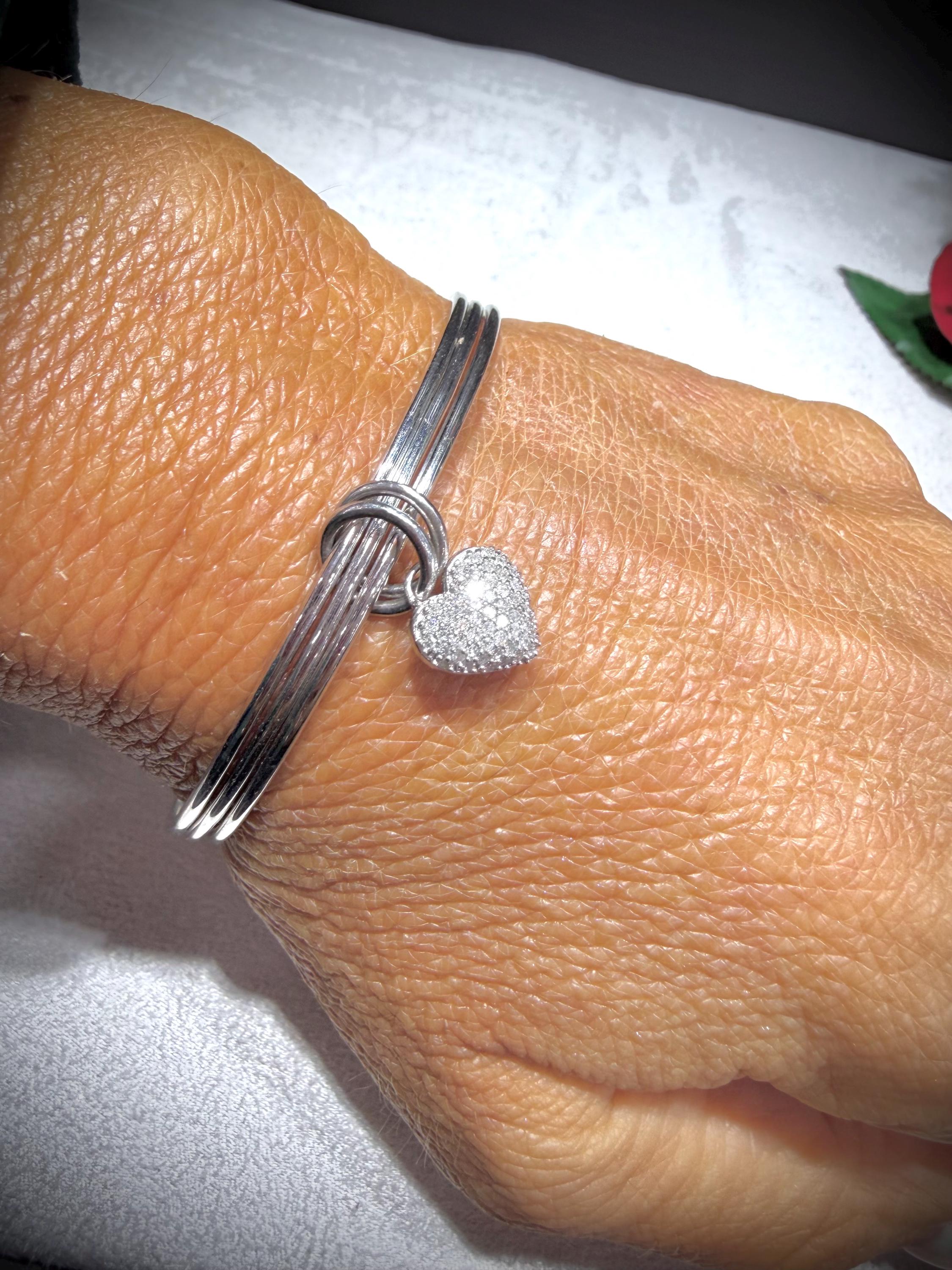 Triple Bangle With Dangle Diamond Heart: Slip on Style, Natural ...
