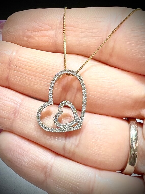 Baguette & Round-Cut Diamond Double-Heart Necklace 1/4 ct tw 10K White Gold  18” | Kay
