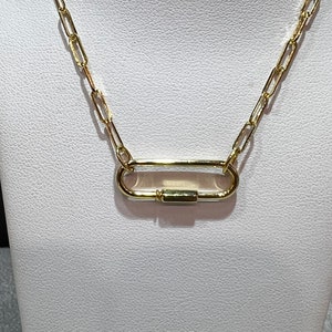Paper Clip Link Necklace / 14k Paperclip Necklace with Pendant / 14k Link Necklace with Pendant / Paperclip Pendant Necklace for Women