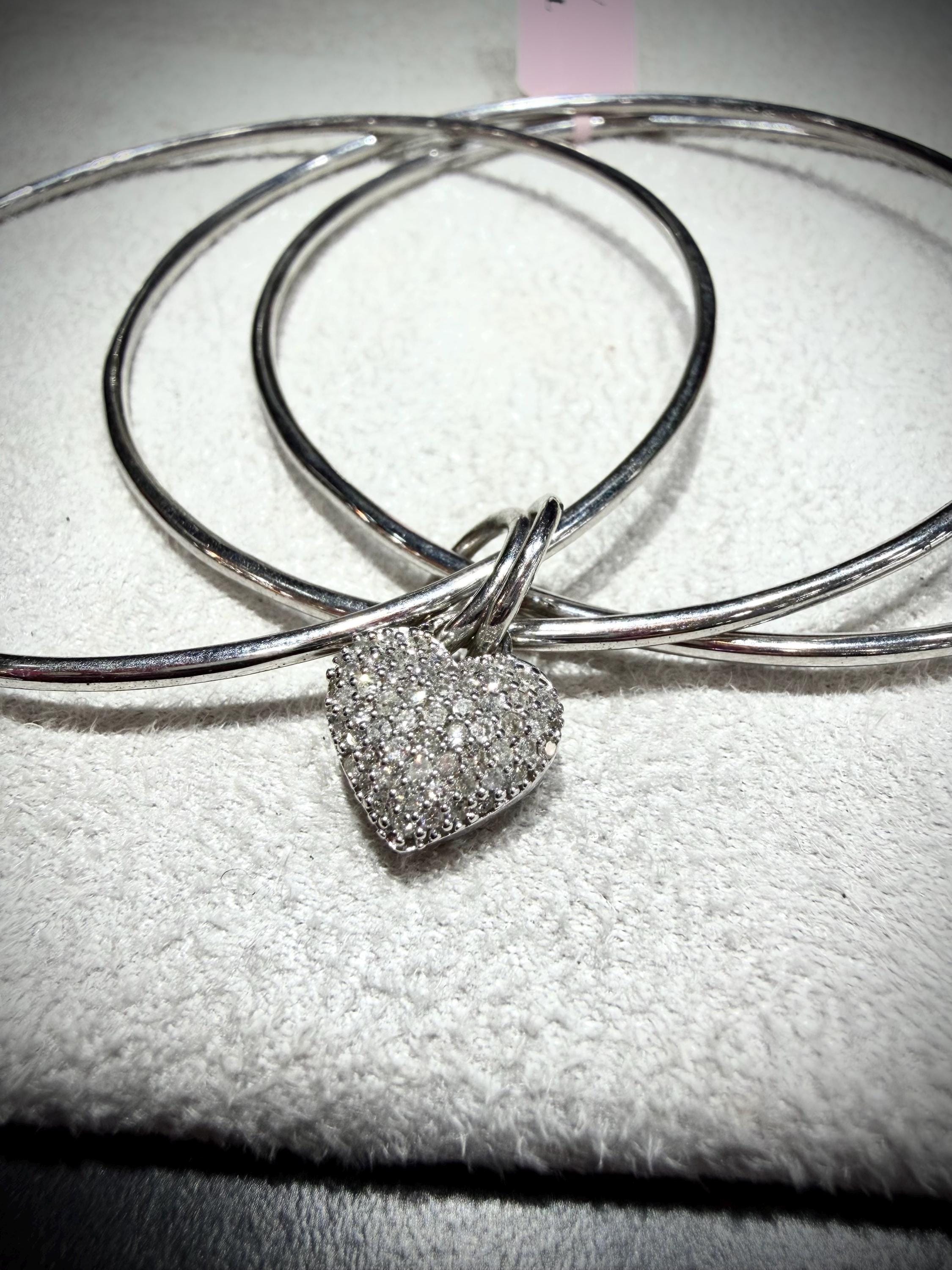 Triple Bangle With Dangle Diamond Heart: Slip on Style, Natural ...