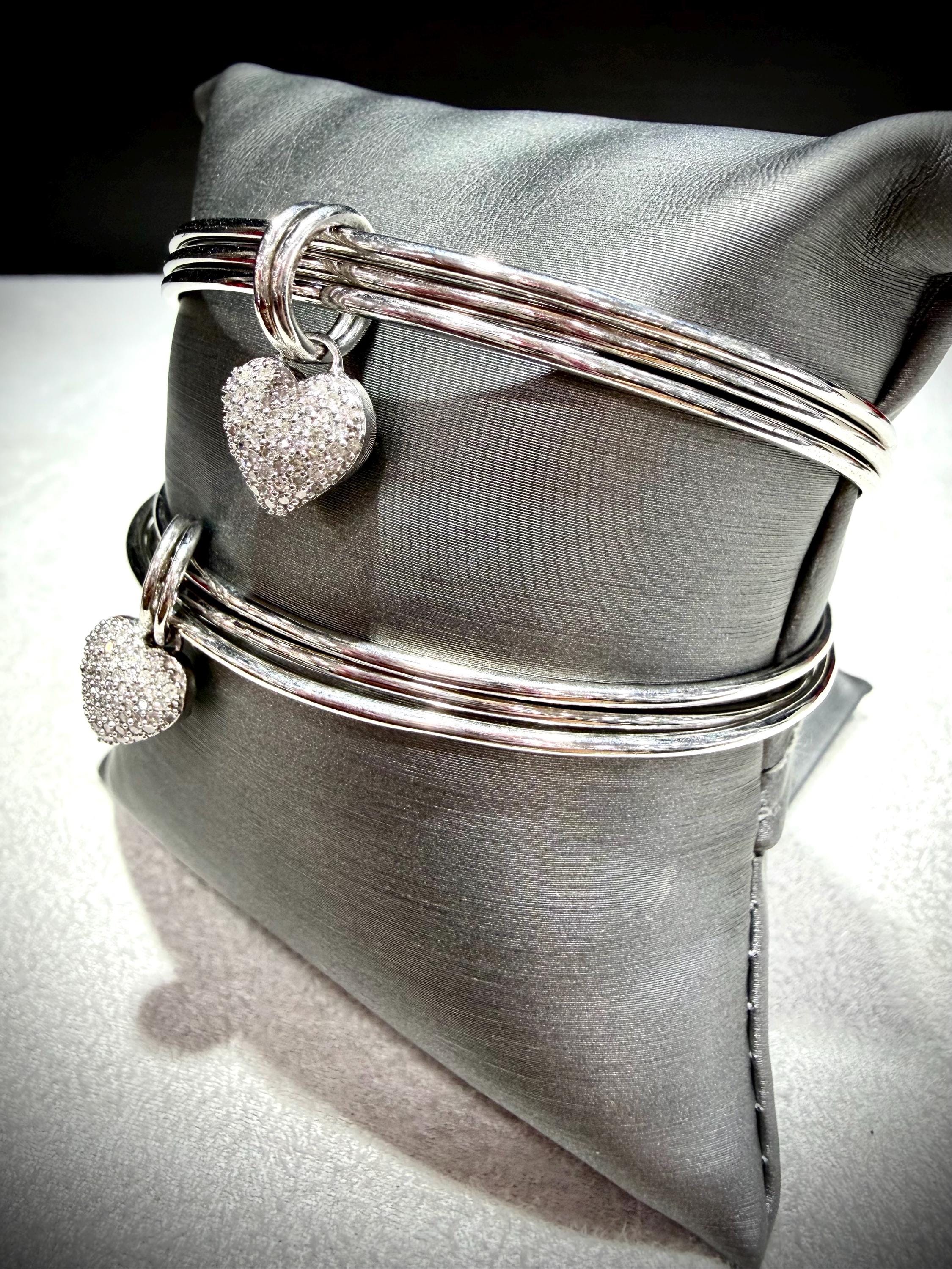 Triple Bangle With Dangle Diamond Heart: Slip on Style, Natural ...